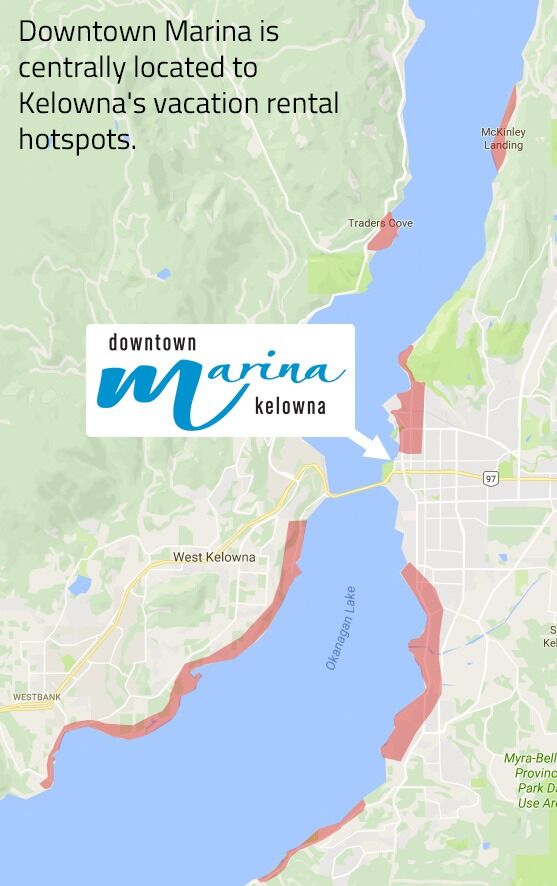 Downtown Marina is centrally located to Kelowna's vacation rental hotspots